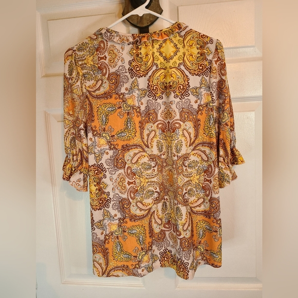 (595) Melloday Woman's  3/4 Length  Blouse,  Size: Large Color: Harvest - Picture 10 of 12